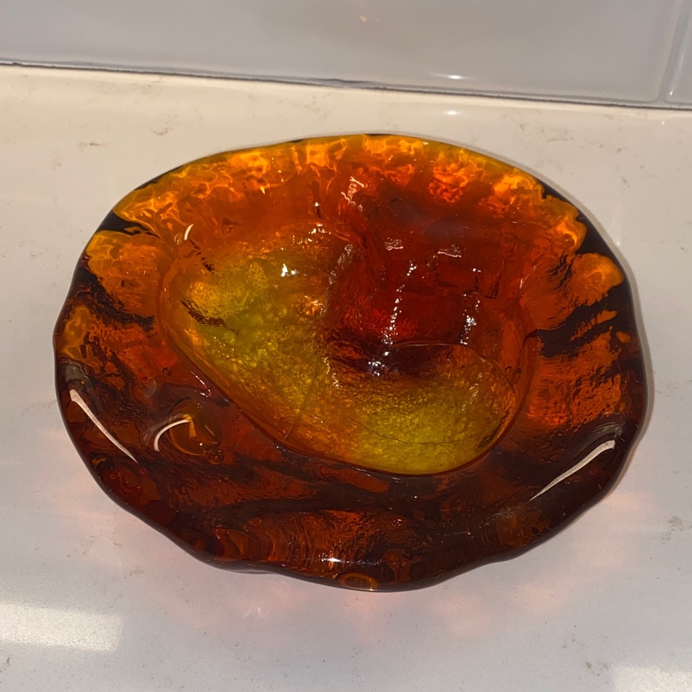 MCM BLENKO Freeform Orange and Amber Ashtray